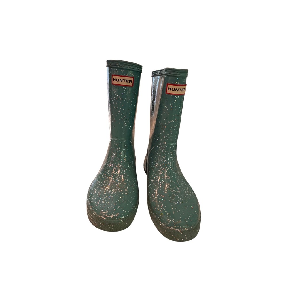 Hunter Kids Rain Boots Glitter Teal Rubber Waterproof UK 12 (US13) Youth
